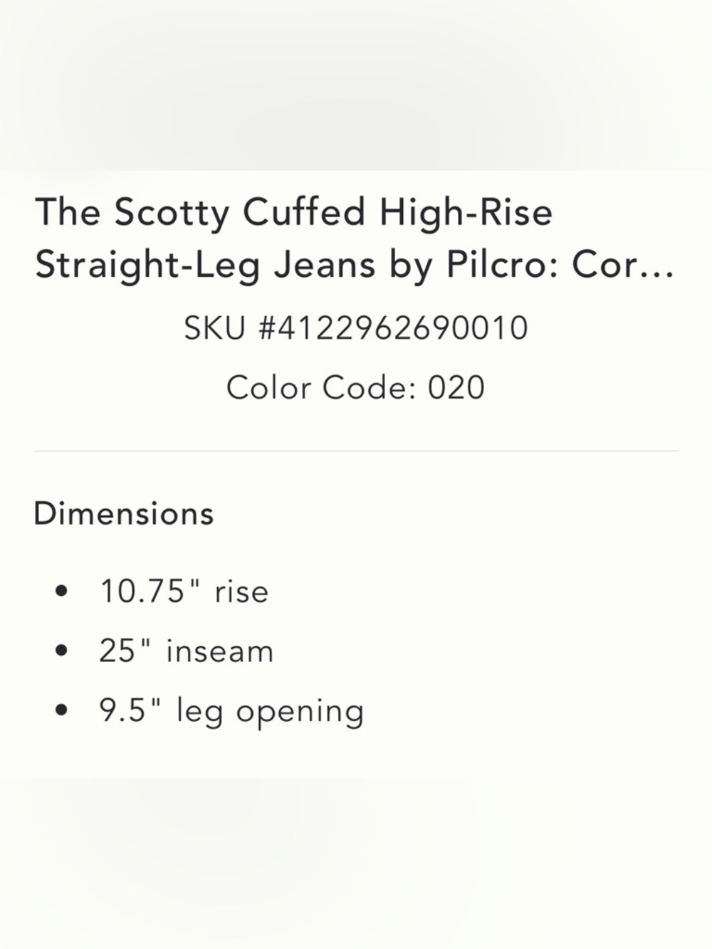 Pilcro The Scotty Cuffed High-Rise Straight-Leg Corduroys In Brown Size 26 NWT - Picture 13 of 13